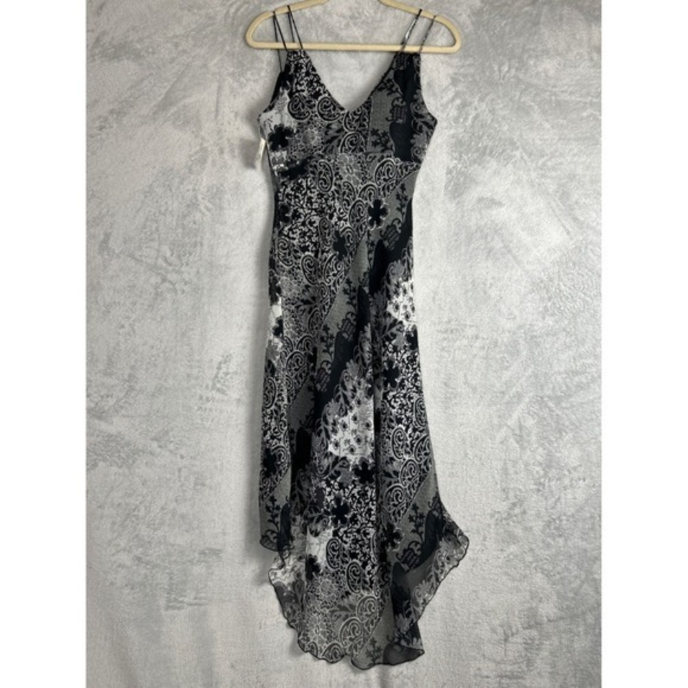 Vintage Lori Ann Dress Montreal Black White Paisley Print Slip Y2K Party Holiday